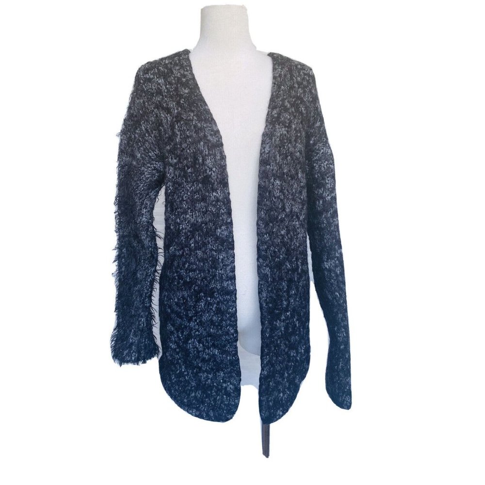Cotton Emporium Cardigan Boucle Fuzzy Soft Open Front Gray Black Womens Size  XS